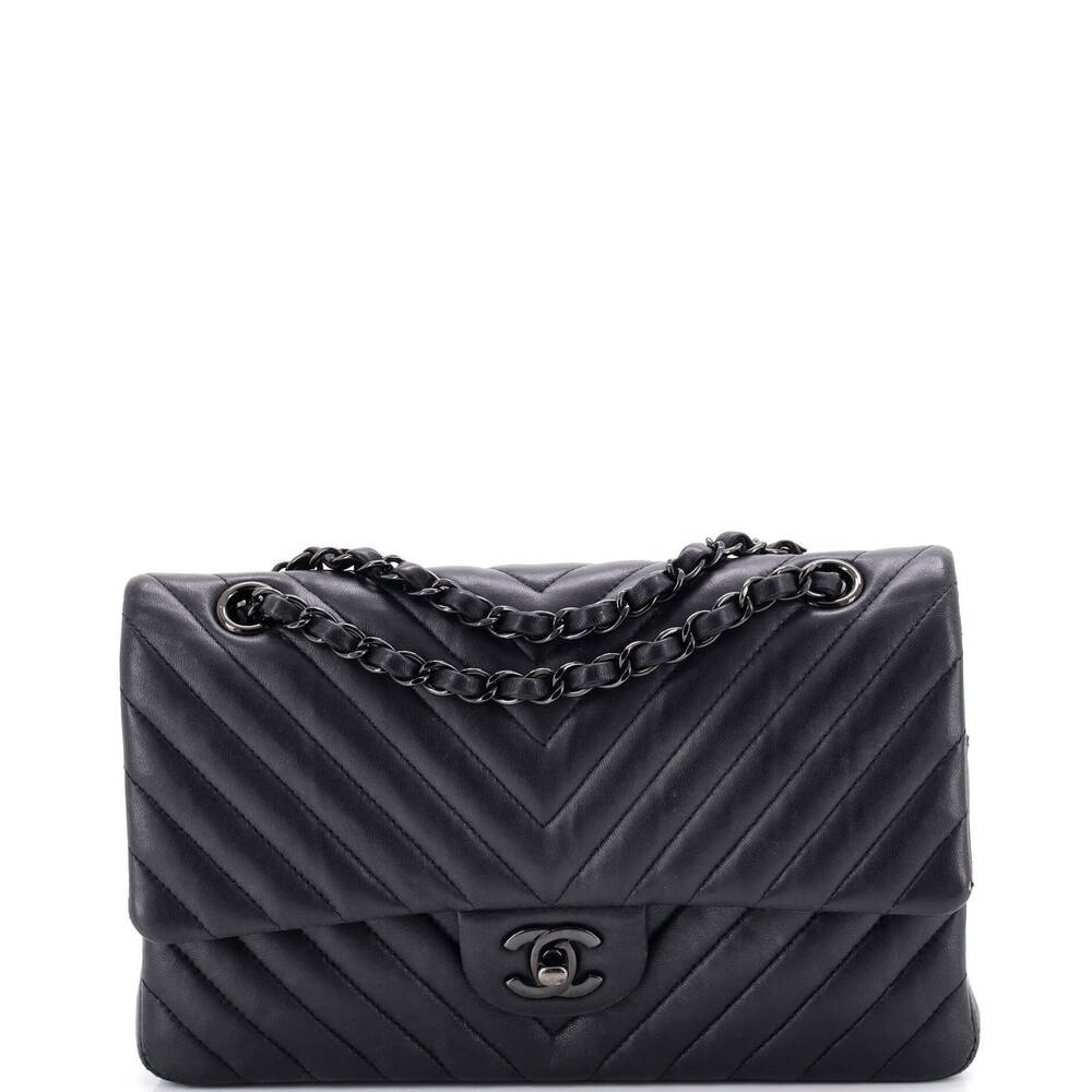 Chanel Medium So Black Classic Double Flap Bag Chevron Lambskin